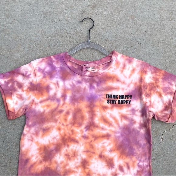CUSTOM Color Tie Dye Think Happy Graphic Tee S Jrs - Picture 4 of 13